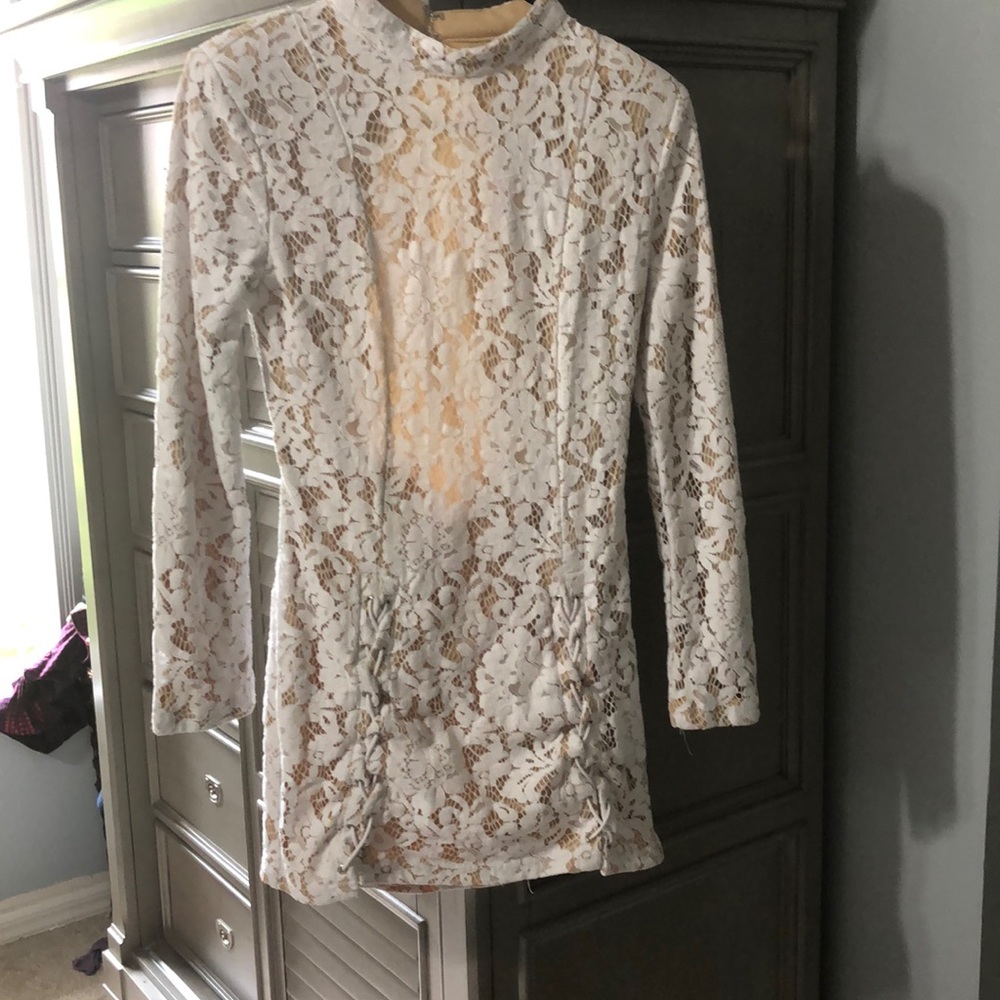 Fashion Nova Cream and White lace dress